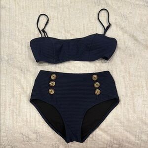 Shoshana Navy Blue High-Waisted Bikini Set